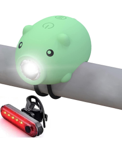 Roztomilá sada cyklistických svetielok prasiatko s klaksónom a zadným svetlom, nabíjateľná cez USB-C