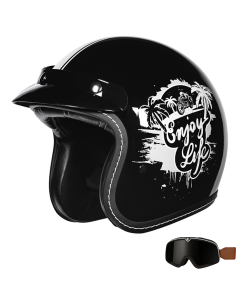 Retro 3/4 otvorená motocyklová prilba s okuliarmi na cestnú a cruiser jazdu